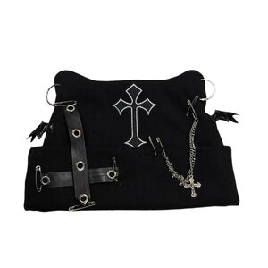 Gothic beanie, cat ear beanie, bat wings with chains and cross, fun hat